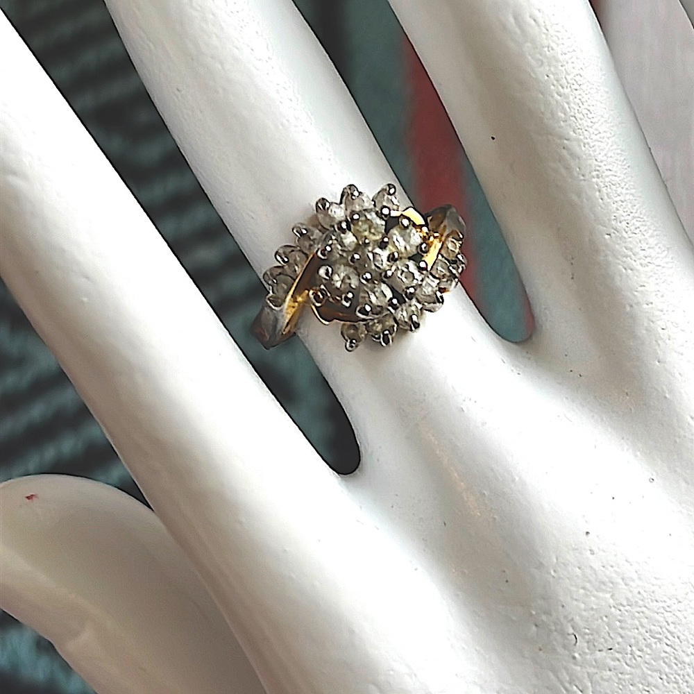 Andrea’s Vintage 14K Gold Plated Diamond Cluster Engagement Ring sz 6